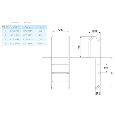 Лестница  3 ступени  (у.б.) Flexinox WALL  AISI-316 