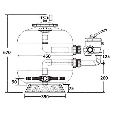 Фильтр   8м3/ч Laswim P-CG 450мм пластиковый с боковым вентилем 1 1/2" 