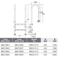 Лестница 2 ступени (у.б.) Emaux NMU215-S AISI-304