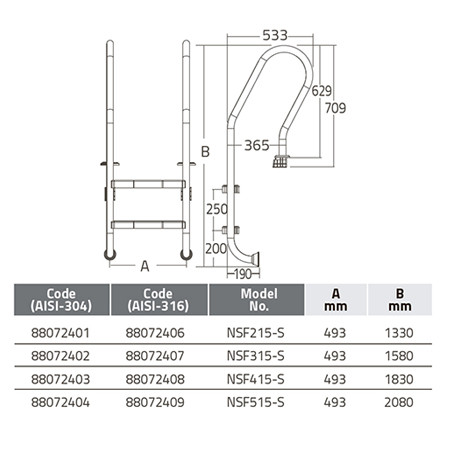 Лестница 3 ступени (у.б.) Emaux NSF315-S AISI-316