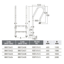 Лестница 5 ступеней (у.б.) Emaux NSF515-S AISI-304