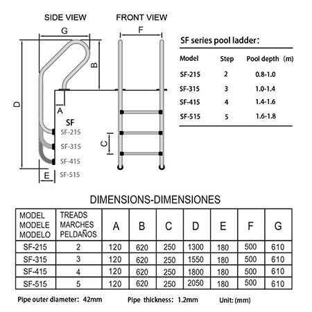 Лестница 5 ступеней (у.б.) Mayer Schwimmbad MIXTA SF-515  AISI-304