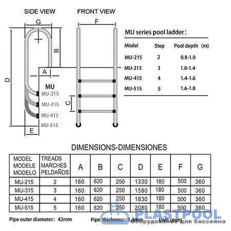Лестница для бассейна Mayer Schwimmbad MURO MU-515  (5 ступеней) AISI-304