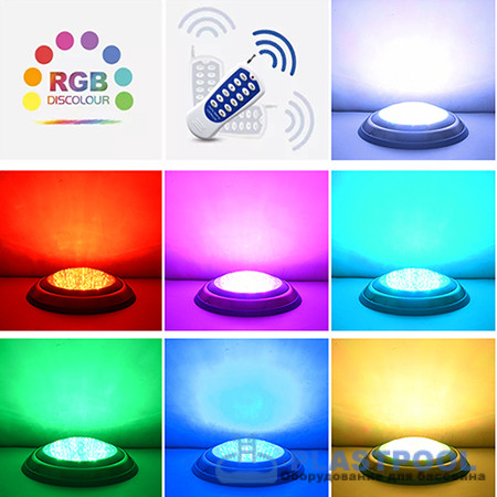 Прожектор накладной из нерж. стали рамка синяя (18Вт/12В) LED RGB с пультом Tadpole JKD-YC230-SP