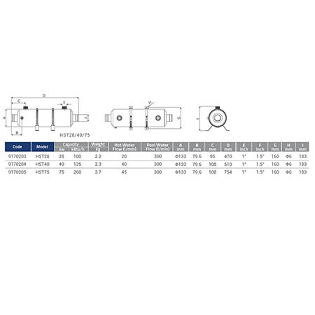Теплообменник титановый( 40 kw) (гориз.) HST40 Emaux 