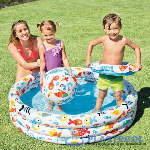 Бассейн детский "Аквариум" с мячом и кругом 132х28см, Intex 
