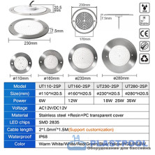 Прожектор встраиваемый из нерж. стали (12Вт/12В) LED Cold white Tadpole JKD-UT160-2SP