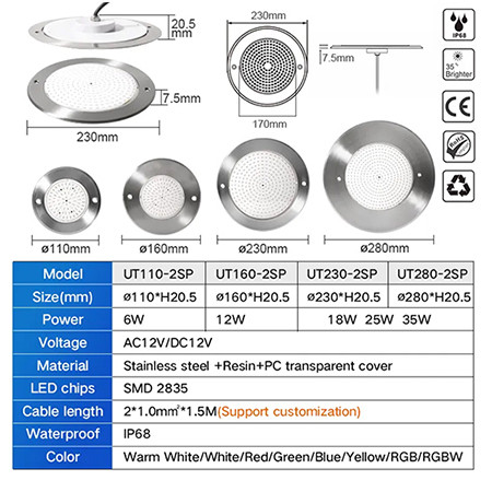 Прожектор  встраиваемый из нерж. стали (12Вт/12В) LED Cold white Tadpole JKD-UT160-2SP