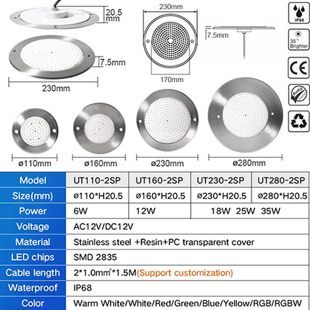 Прожектор  встраиваемый из нерж. стали (25Вт/12В) LED RGB с пультом Tadpole JKD-UT280-2SP
