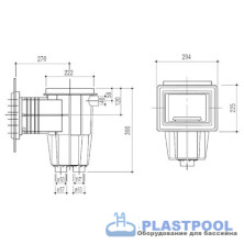 Скиммер Gemas 295х225мм 1 1/2" ВР M5 с квадратной крышкой с декор. рамкой (универсал) 