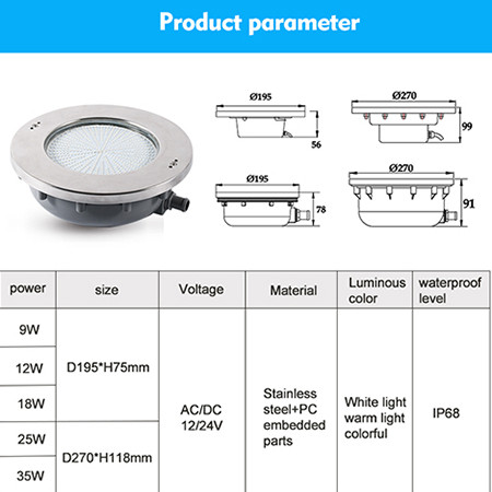 Прожектор из нерж. стали (25Вт/12В) (плитка) LED Cold white Tadpole JKD-QR270-S